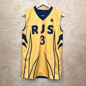 RJS Yellow & Navy Basketball Jersey #3 Reversible Athletic Sport Sz M.